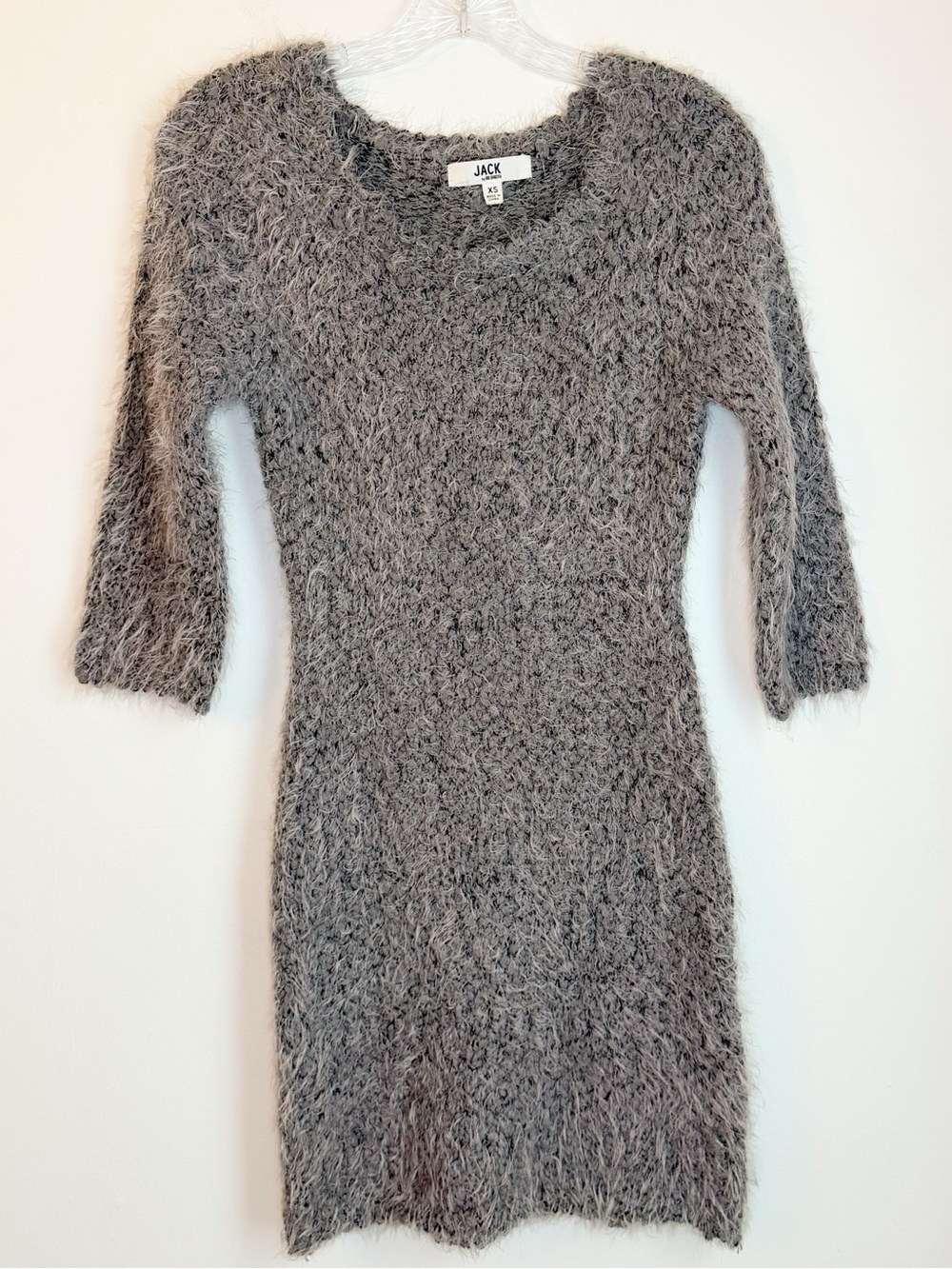 BB Dakota’s Jack Gray Fuzzy Knit Long Sleeve Sweater Dress